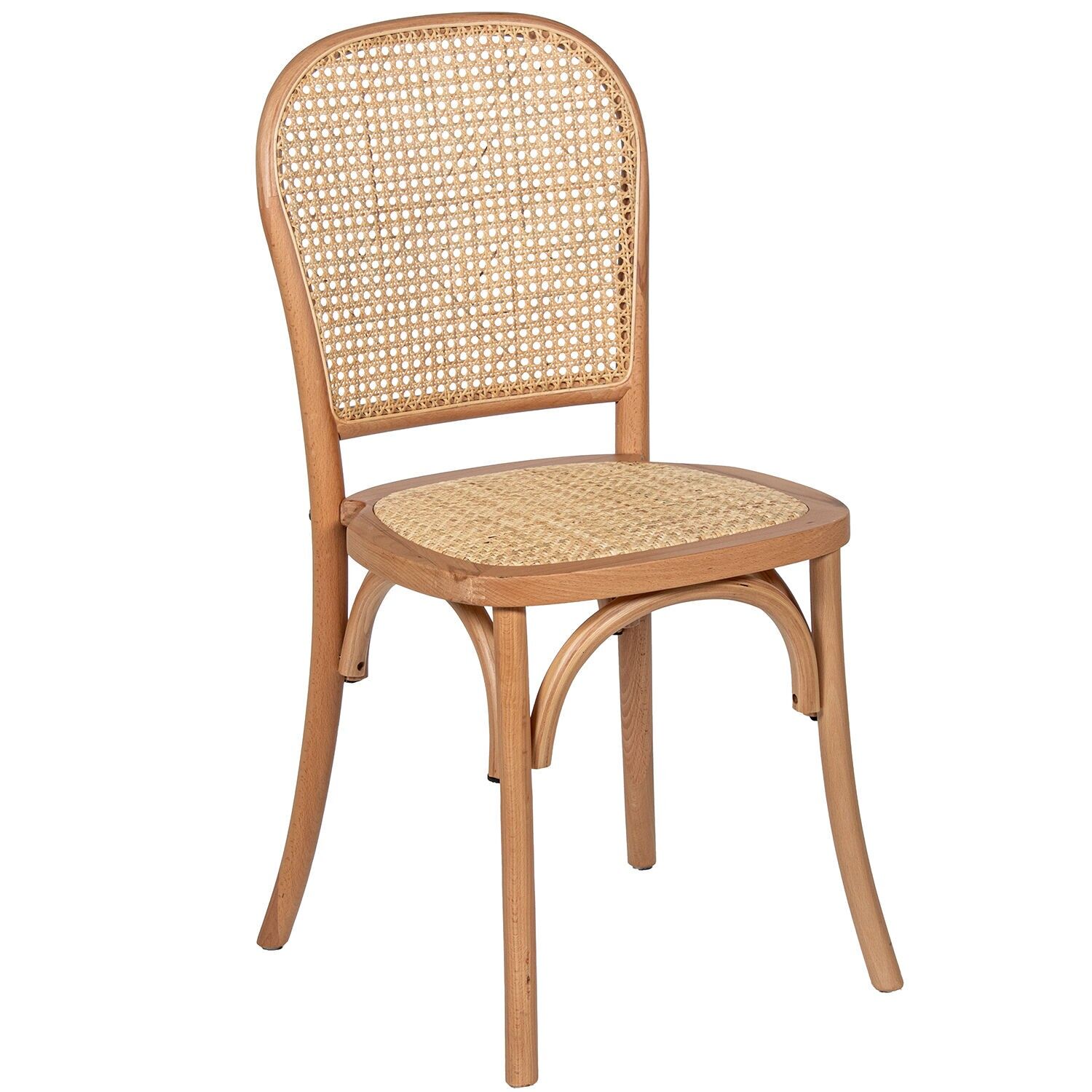 Stuhl aus naturbelassenem Buchenholz mit Sitzfläche und Rückenlehne aus Rattan, 45 x 48 x 96 cm, Sitzhöhe: 47 cm, ST61890