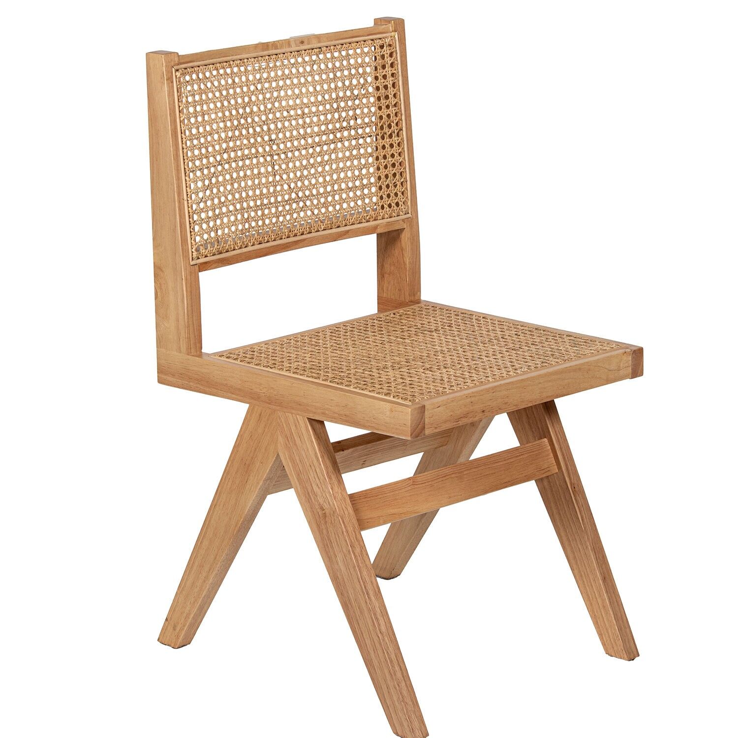 Stuhl aus Naturkautschukholz mit Sitzfläche und Rückenlehne aus Rattan, 46 x 54 x 82 cm, Sitzhöhe: 44 cm, ST61896