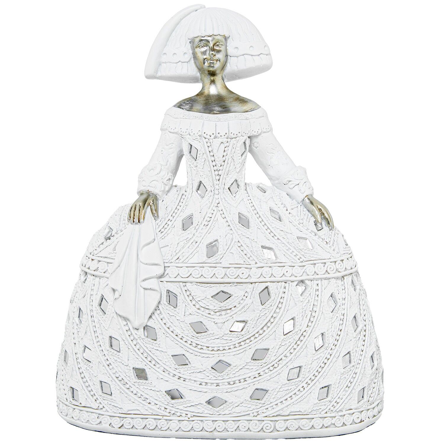 Menina-Figur, 23 cm, weißes Kunstharz mit Spiegeln, 18 x 13 x 23 cm ST61948