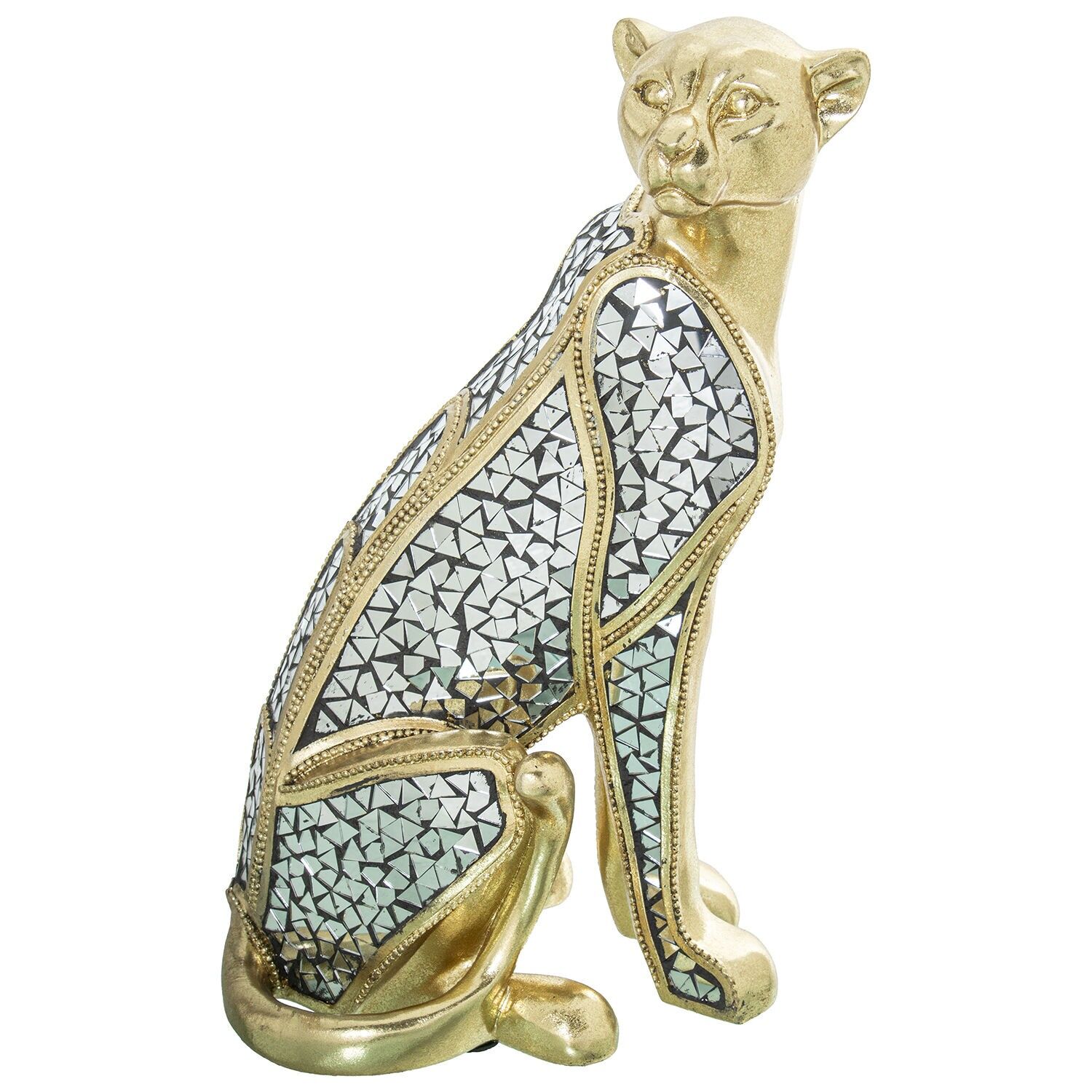 Gepardenfigur, goldenes Kunstharz, 24 x 18 x 37 cm ST61996