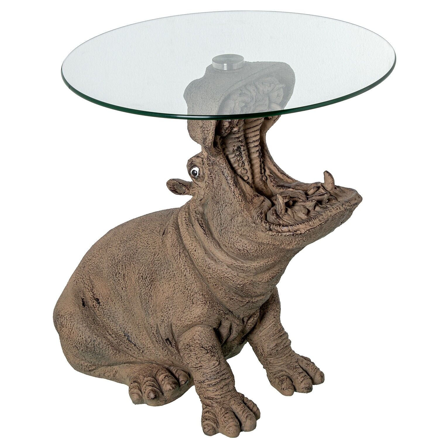 Beistelltisch aus Glas mit Harzfuß, Nilpferd-Motiv, 60 x 49 x 58 cm ST62281