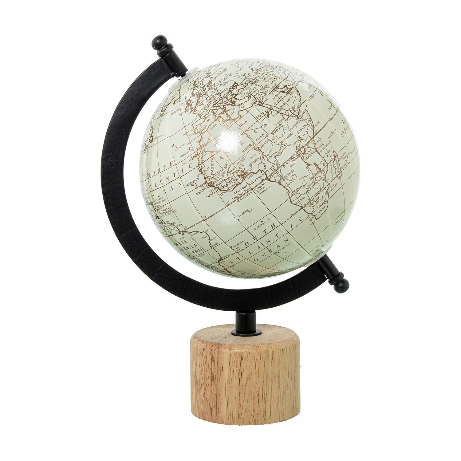 Weißer Metallglobus mit Holzsockel, 15x13x215cm ST62474