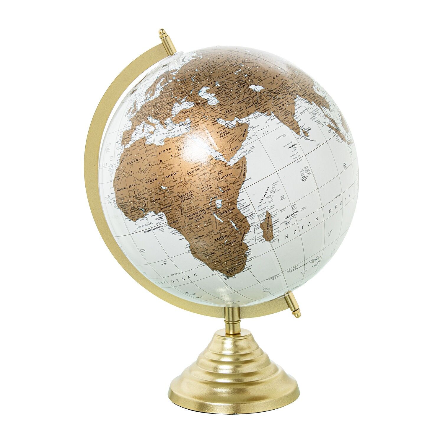 Weißer und goldener Metallglobus, 205 x 16 x 29 cm ST62475