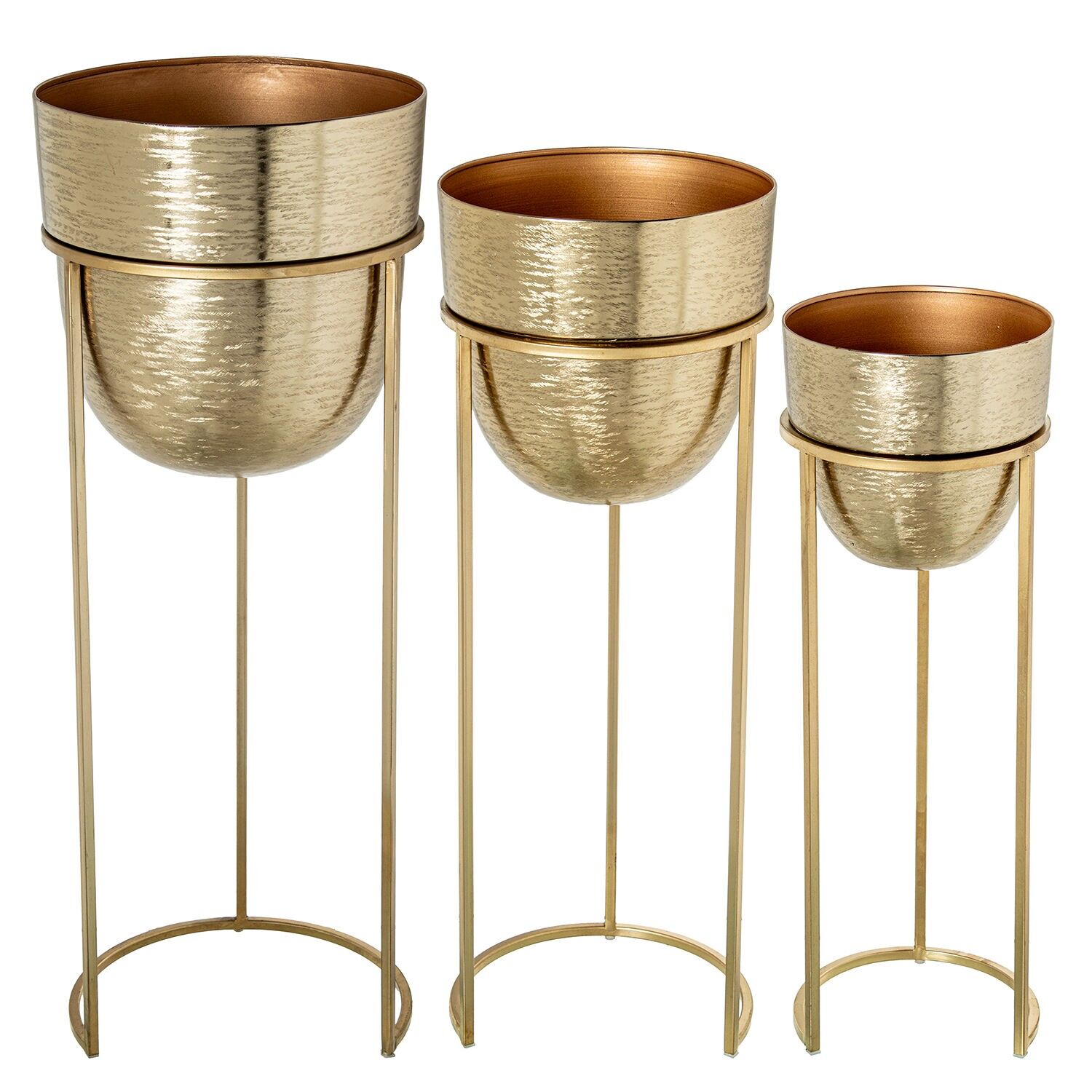 Set mit 3 goldenen Metallpflanzgefäßen 30x81cm, 25x71cm, 21x61cm ST62497