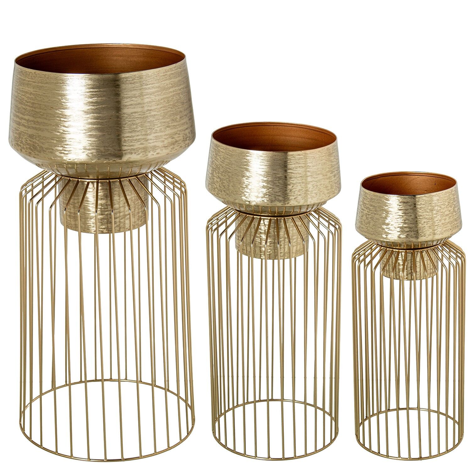 Set mit 3 goldenen Metallpflanzgefäßen 32x66cm, 23x55cm, 18x47cm ST62498