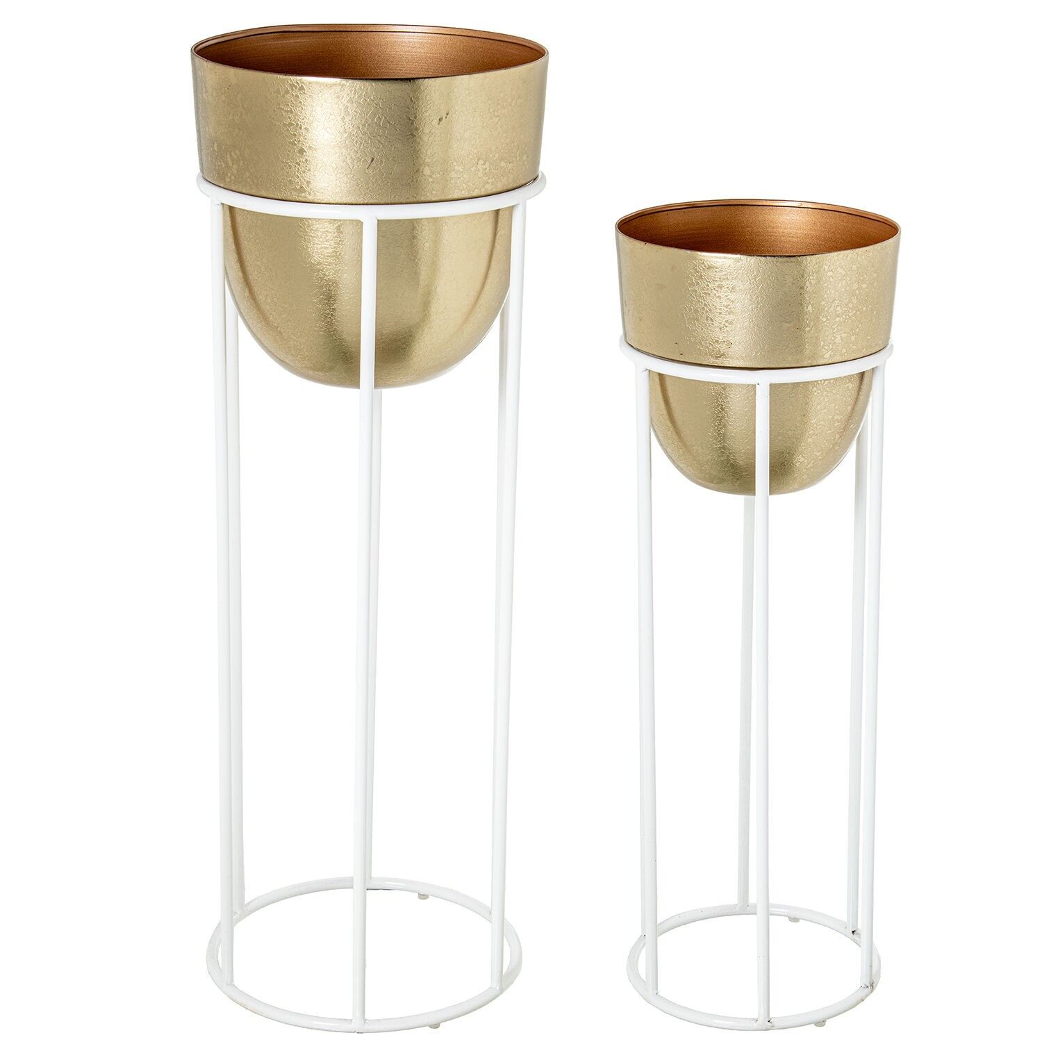 Set aus 2 goldenen Metallpflanzgefäßen mit weißen Füßen, 30 x 86 cm, 255 x 73 cm ST62544