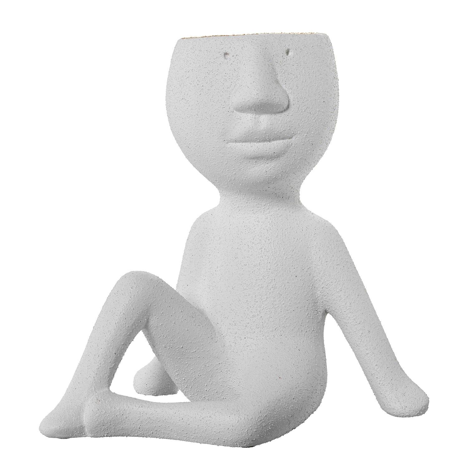 Keramikvase mit sitzender Figur, sandweiß und gold, 25x19x25cm ST62529