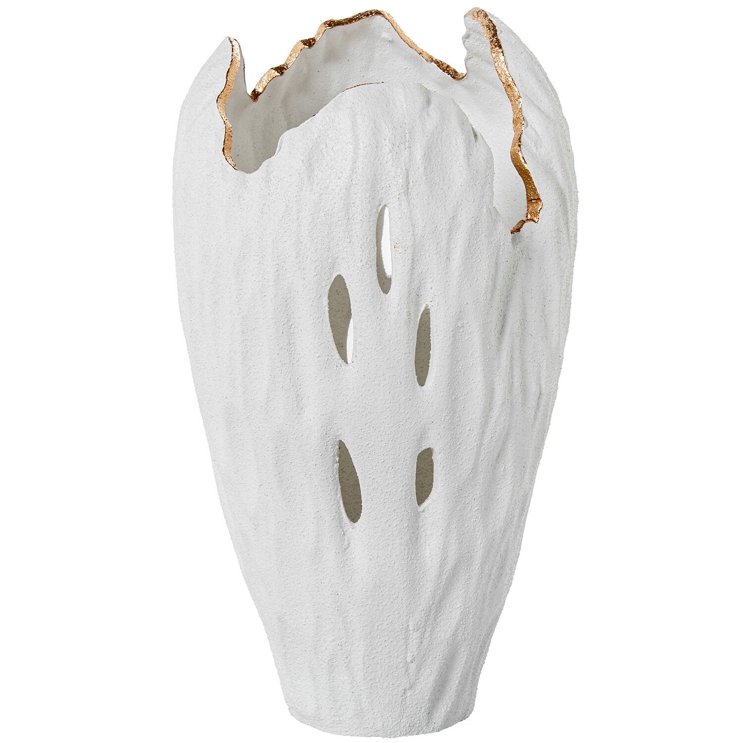 Durchbrochene Keramikvase, 39 cm, sandweiß, goldfarben, 22 x 22 x 39 cm, ST62534