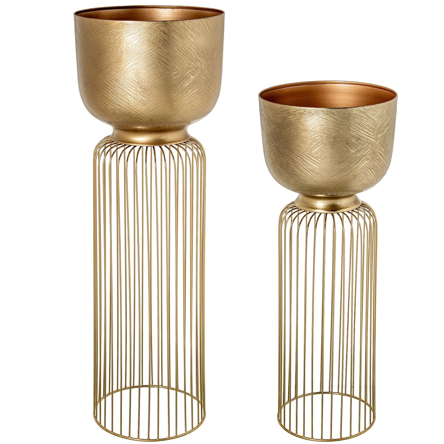 Set aus 2 goldenen Metallpflanzgefäßen mit Glasfuß, 28 x 835 cm, 25 x 675 cm ST62545