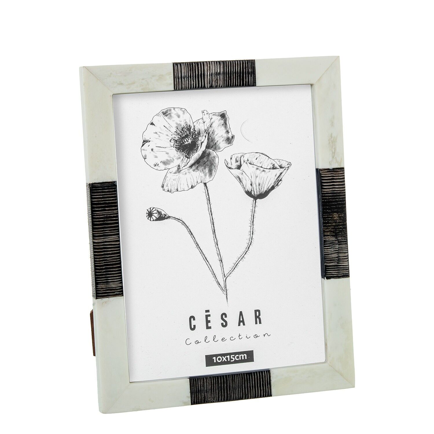 Bilderrahmen 10x15cm aus Kunstharz und Knochen mit Holzsockel 10x15cm ST62615