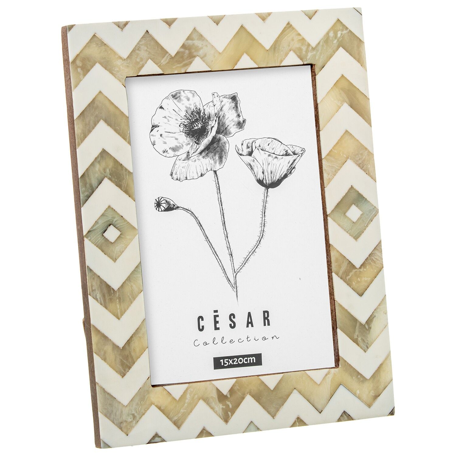 Bilderrahmen 15x20cm aus Kunstharz und Knochen mit Holzsockel 15x20cm ST62613