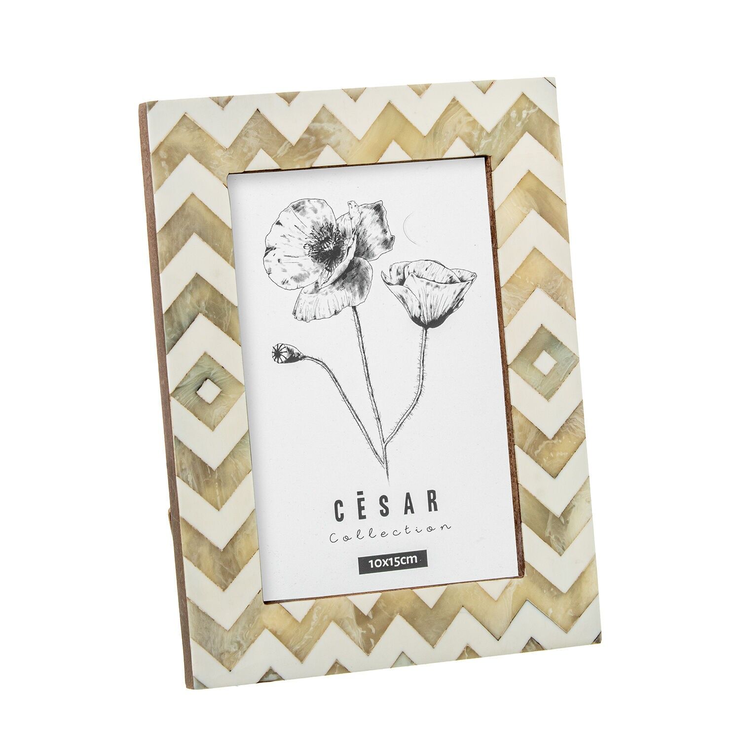Bilderrahmen 10x15cm aus Kunstharz und Knochen mit Holzsockel 10x15cm ST62612