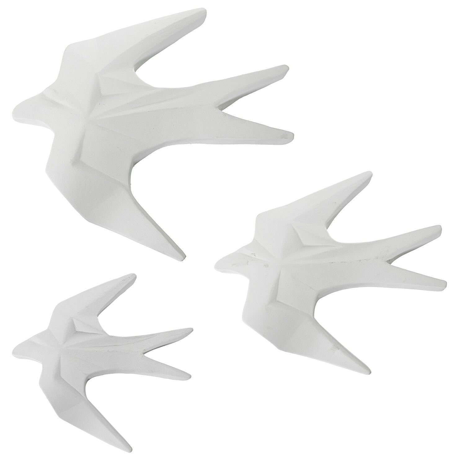 Set aus 3 Keramik-Wandfiguren von Schwalben, mattweiß, 24x4x24, 28x4x31 und 34x4x37 cm ST62645