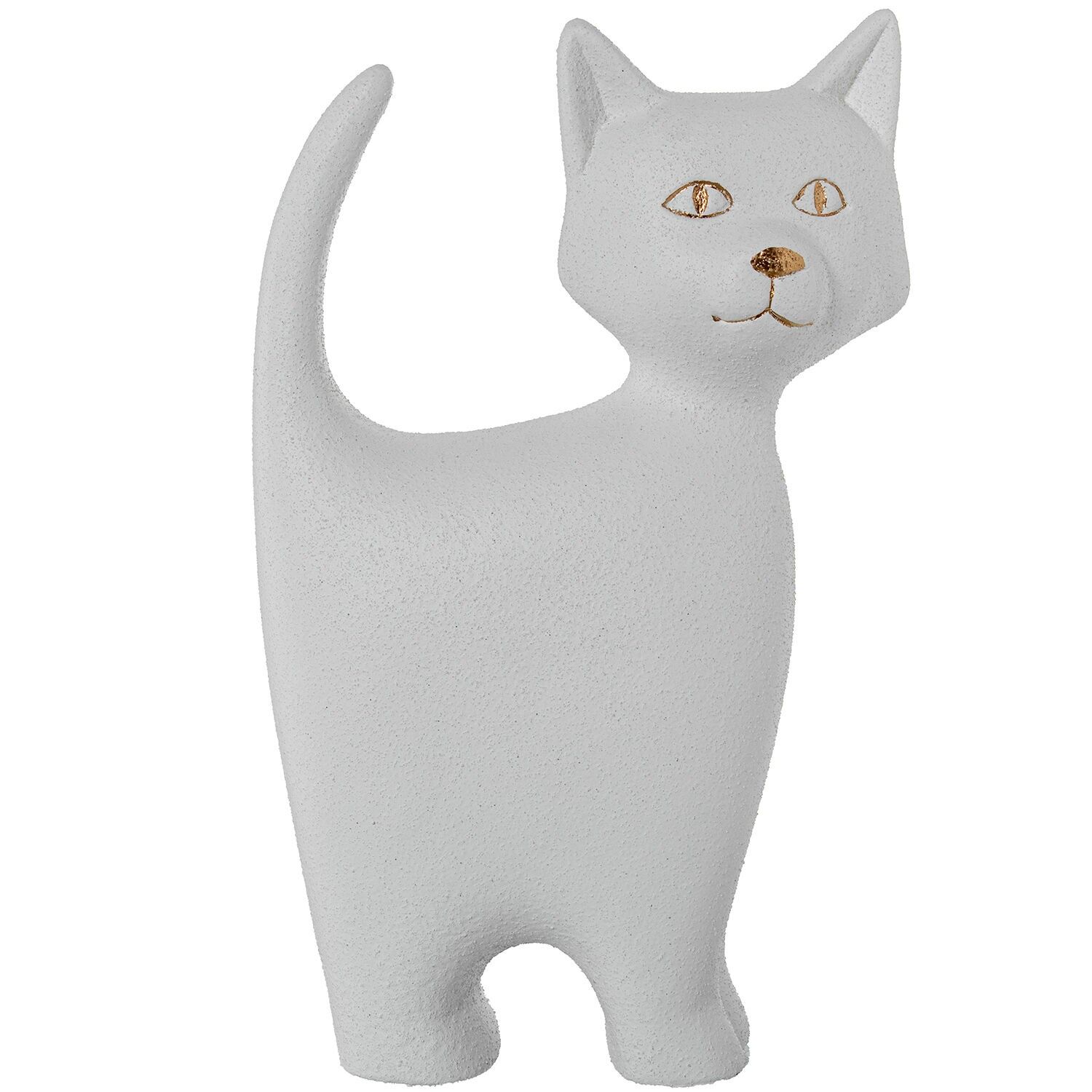 Katzenfigur, 40 cm, Keramik, weiß, goldfarbene Sandoptik, 24 x 9 x 40 cm ST62633