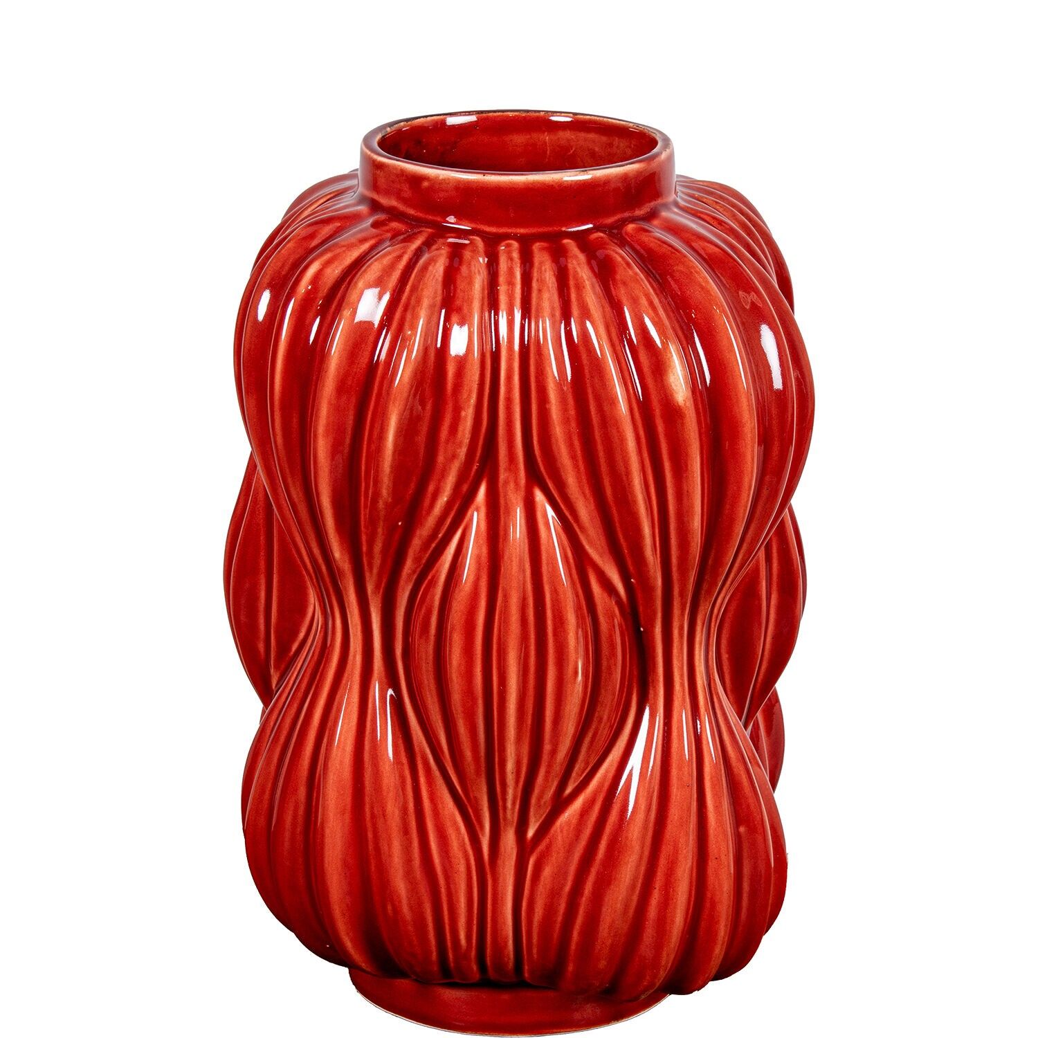 Keramikvase, 32 cm, glänzend rot, 19,5 x 19,5 x 32 cm, Öffnung: 9 cm, ST62653