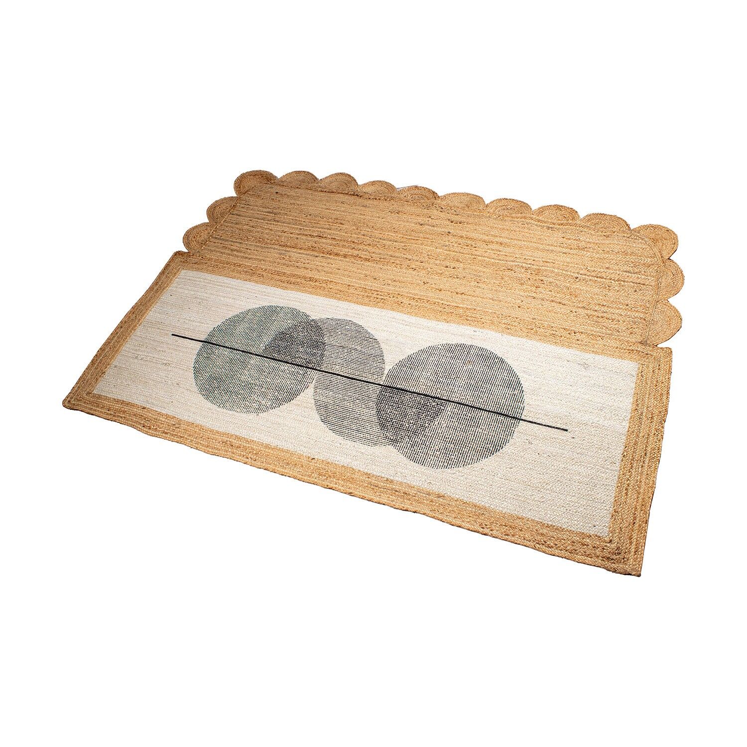 Tapis en jute naturel 120x170cm, blanc à motifs à cercles noirs 120x170cm ST63761