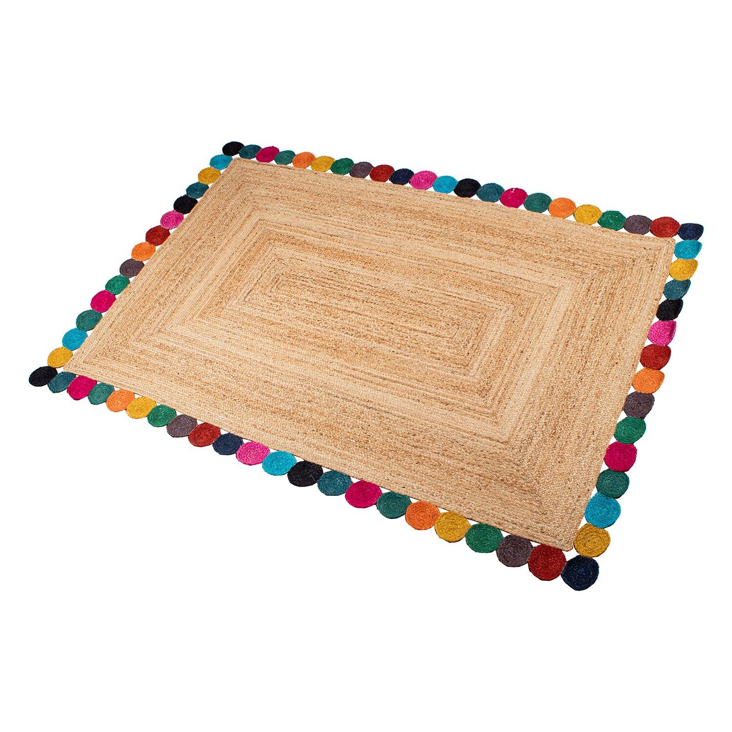 Tapis en jute naturel 160 x 230 cm avec bordure arrondie multicolore 160 x 230 cm ST63773