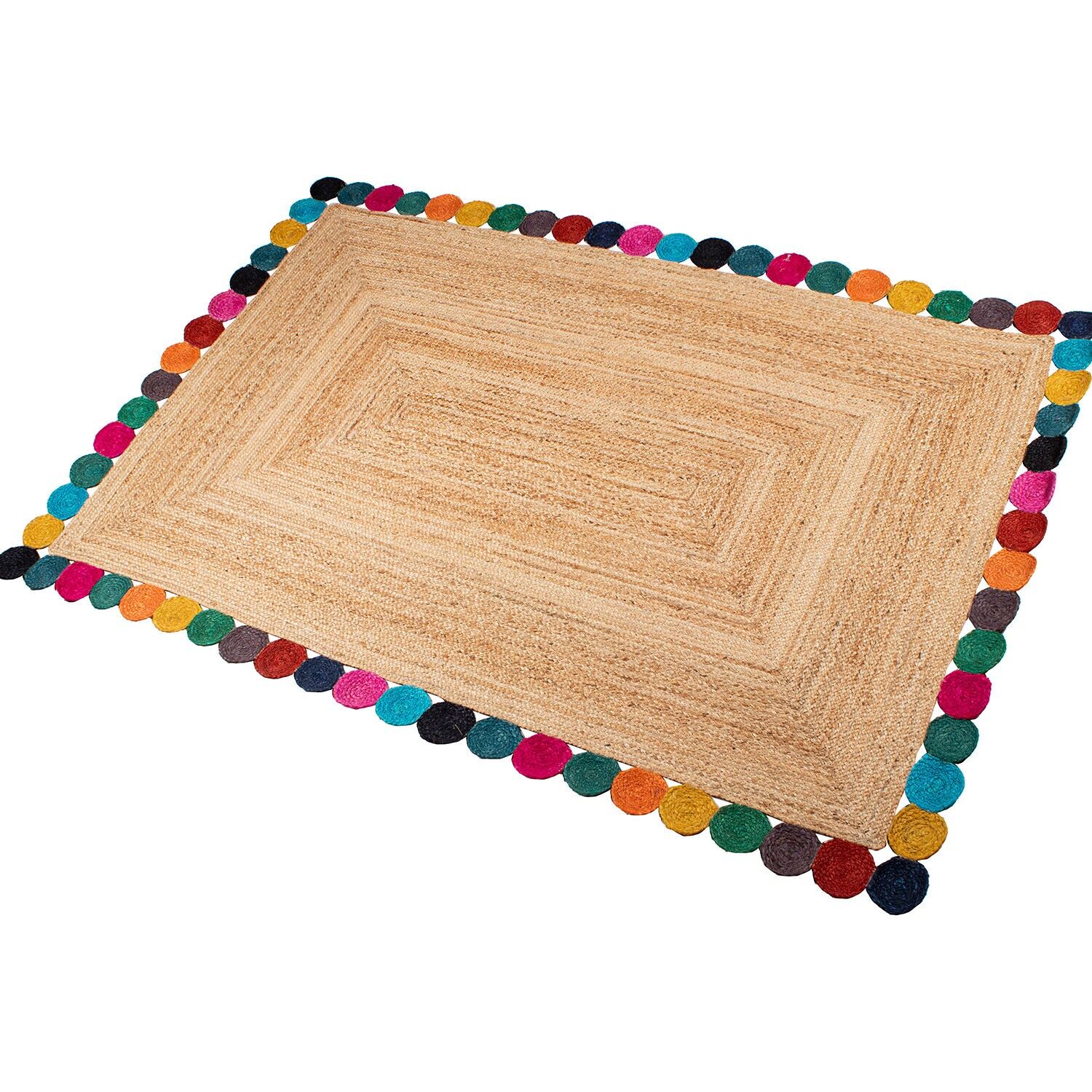 Tapis en jute naturel 200x300cm avec bordure arrondie multicolore 200x300cm ST63774