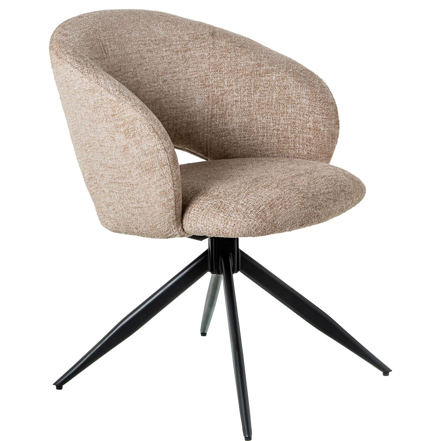 Drehbarer Holzstuhl, hellbrauner Stoffbezug, schwarze Metallbeine, 60 x 58 x 78 cm, Sitzhöhe: 44 cm ST65967