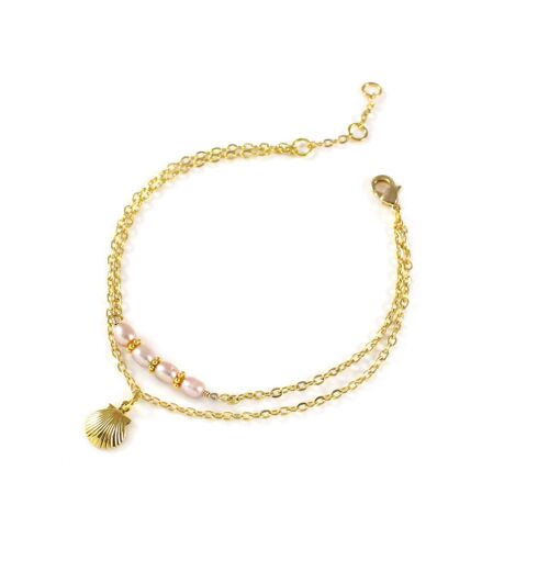 Gold seashell and pearl bracelet