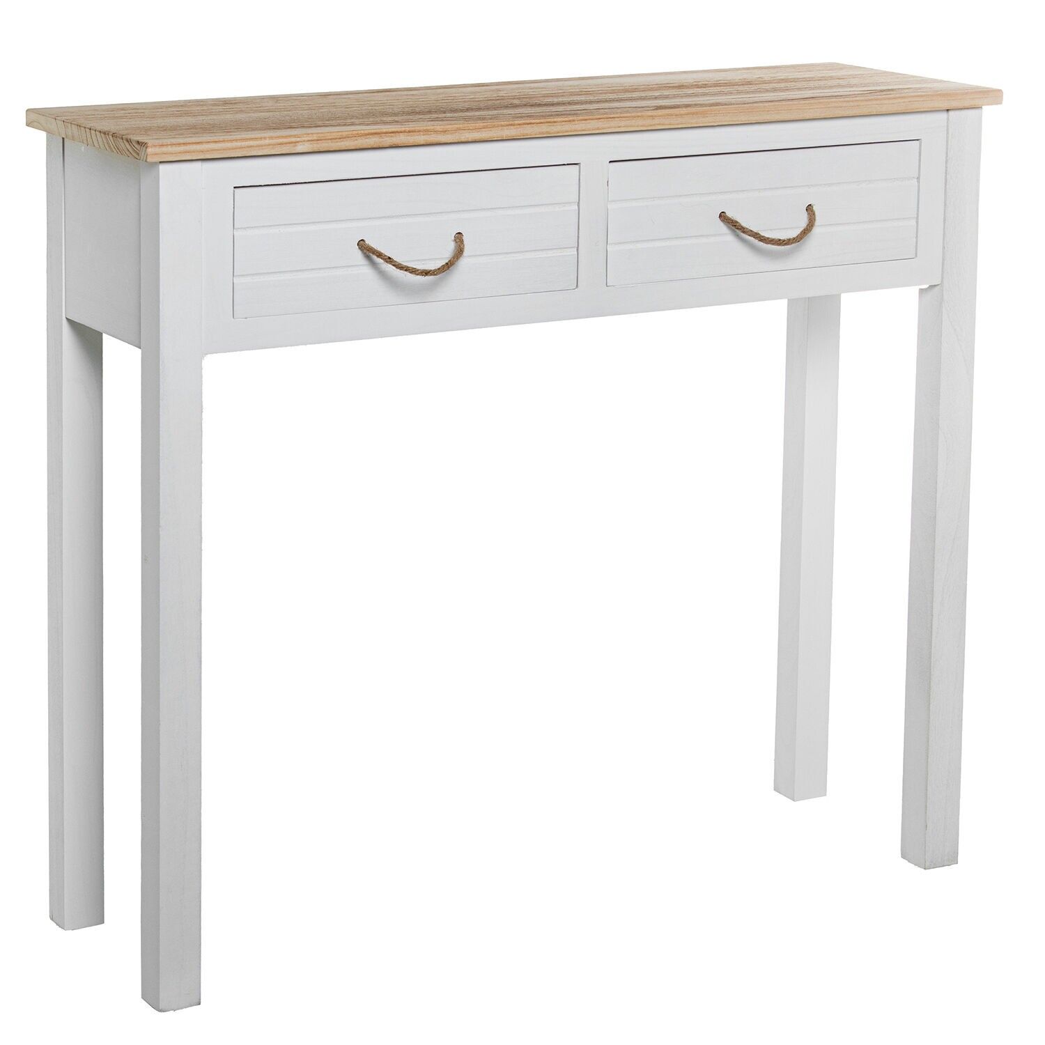 Entrance table with 2 drawers, white wood, 90x28x81cm, MDF and paulownia ST68063