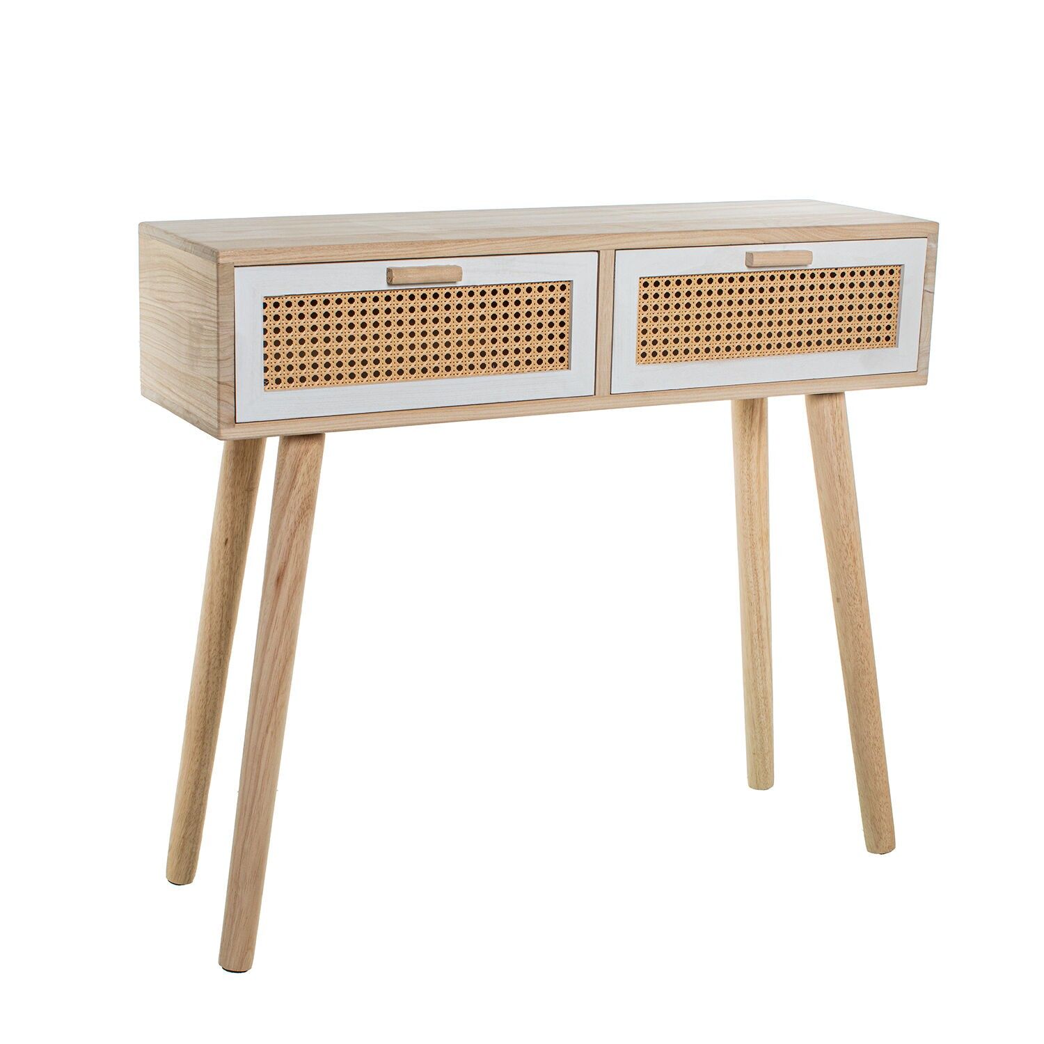Entrance table with 2 drawers, wood 90x28x80cm, MDF, paulownia and wicker ST68058