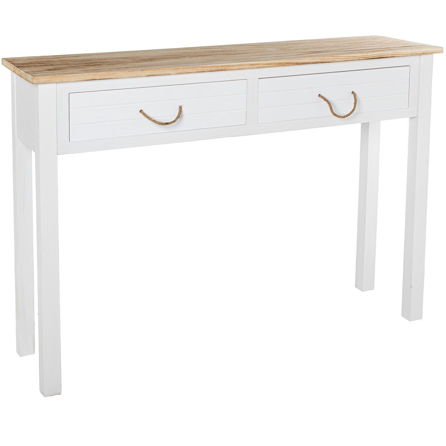 Entrance table with 2 drawers, white wood, 110x30x81cm, MDF and paulownia ST68064