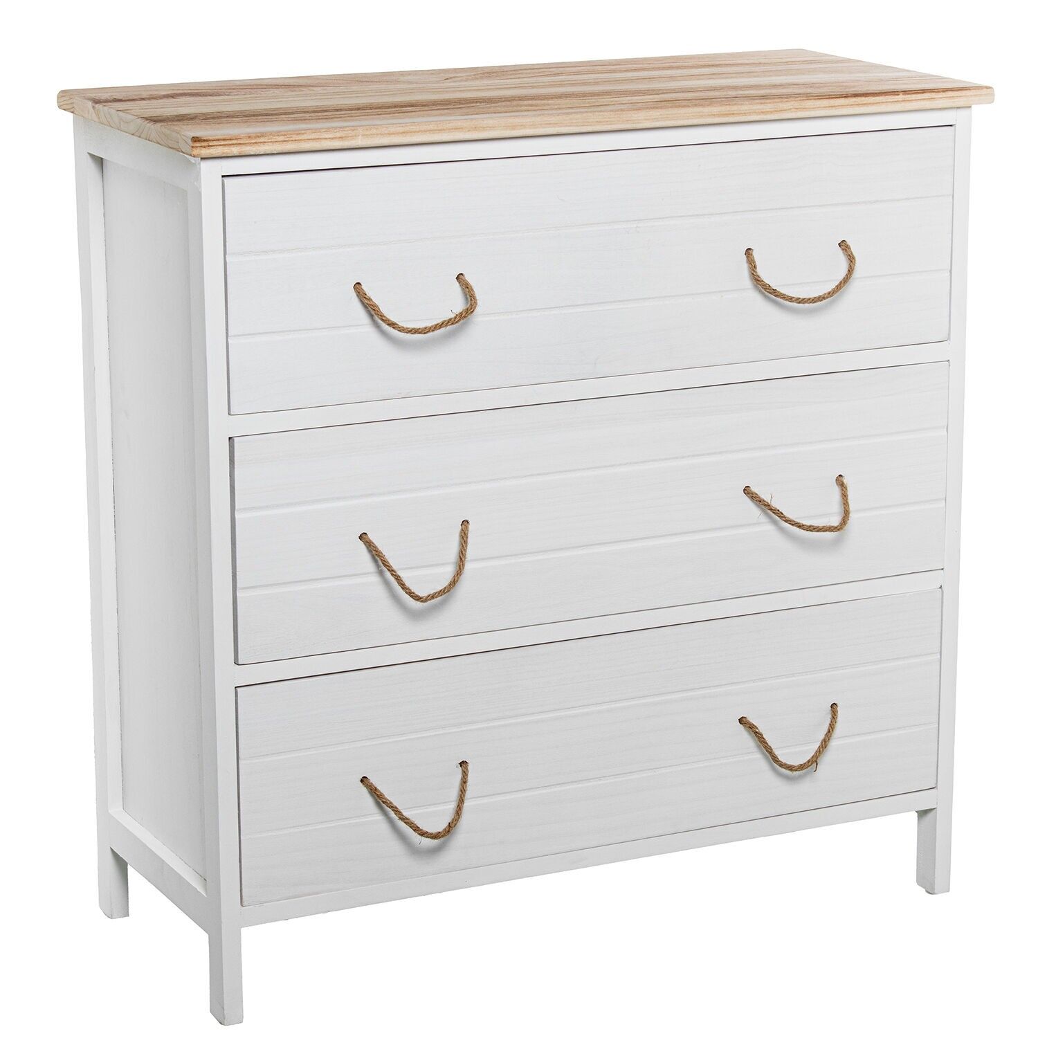 Chest of drawers with 3 drawers, white wood, 80x35x81cm, MDF and paulownia ST68066