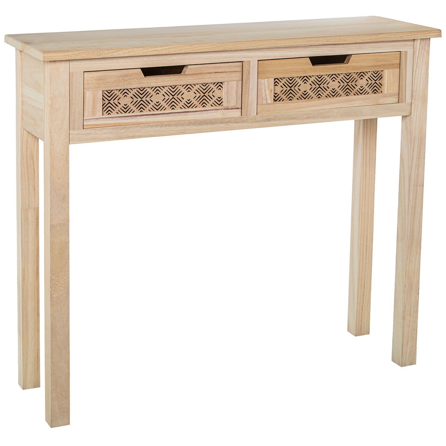 Entrance table with 2 drawers, natural wood, 90x28x80cm, MDF and paulownia ST68069