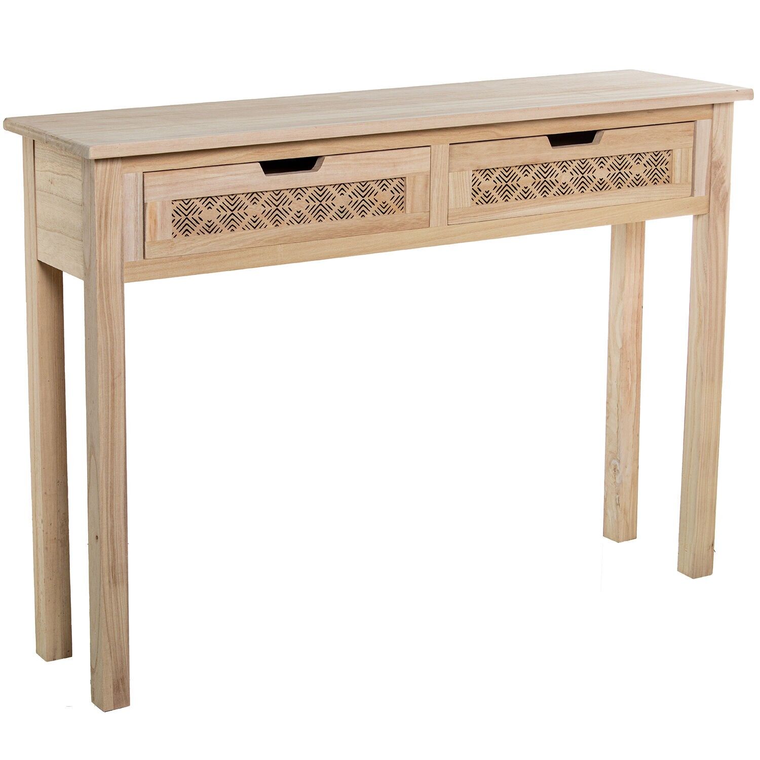 Entrance table with 2 drawers, natural wood, 110x30x81cm, MDF and paulownia ST68070