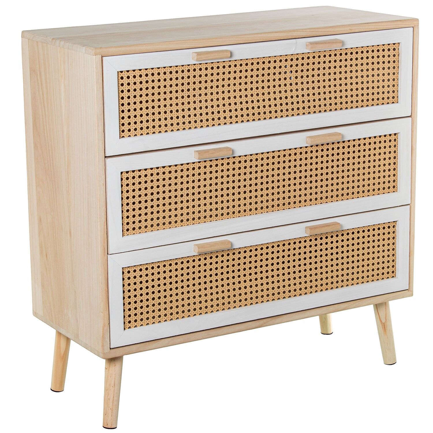 Chest of drawers with 3 drawers, 80x35x81cm, MDF, paulownia and wicker ST68061