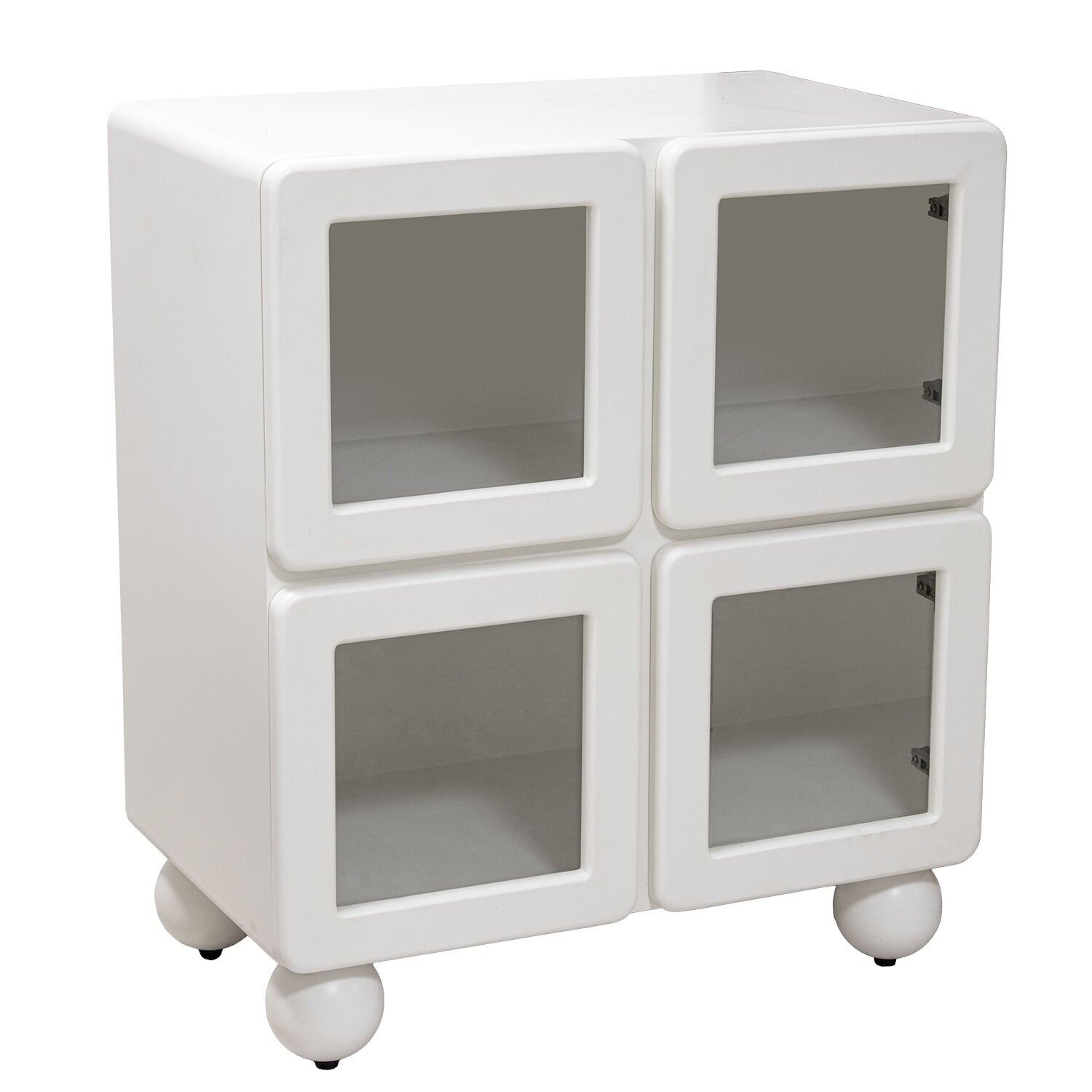 White MDF wood entryway cabinet with 4 glass doors, 67x40x78cm ST68079