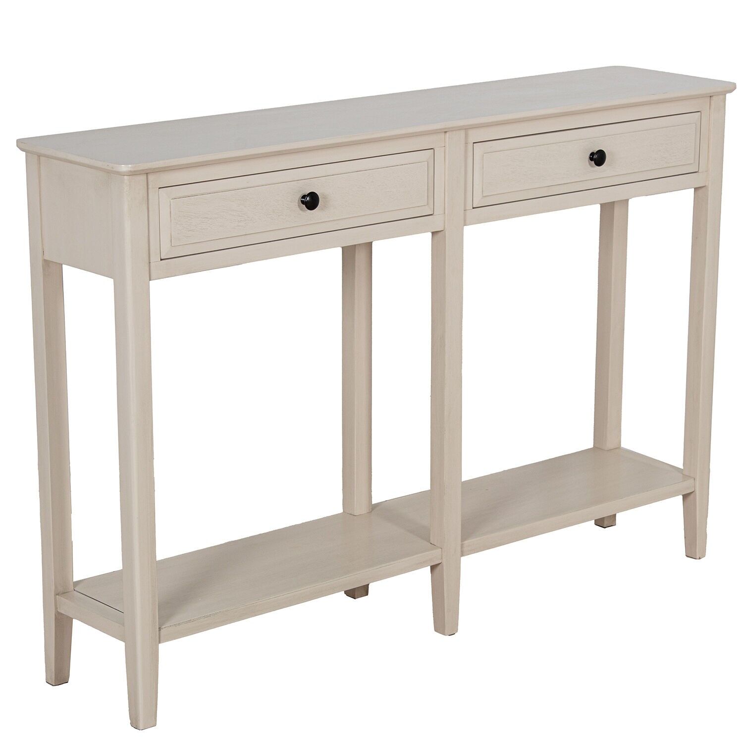 Wooden entryway table with 2 drawers and 6 legs, beige, 120x28x81cm ST68097