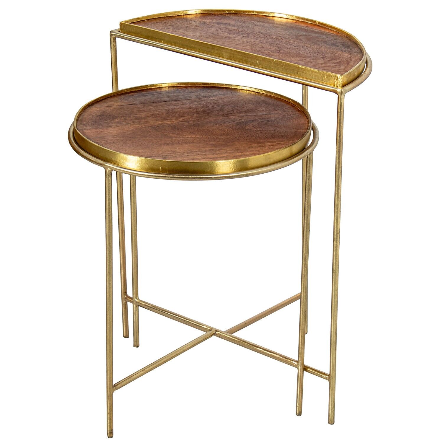 Set of 2 wooden side tables with gold metal legs, 46x24x58cm ST68383