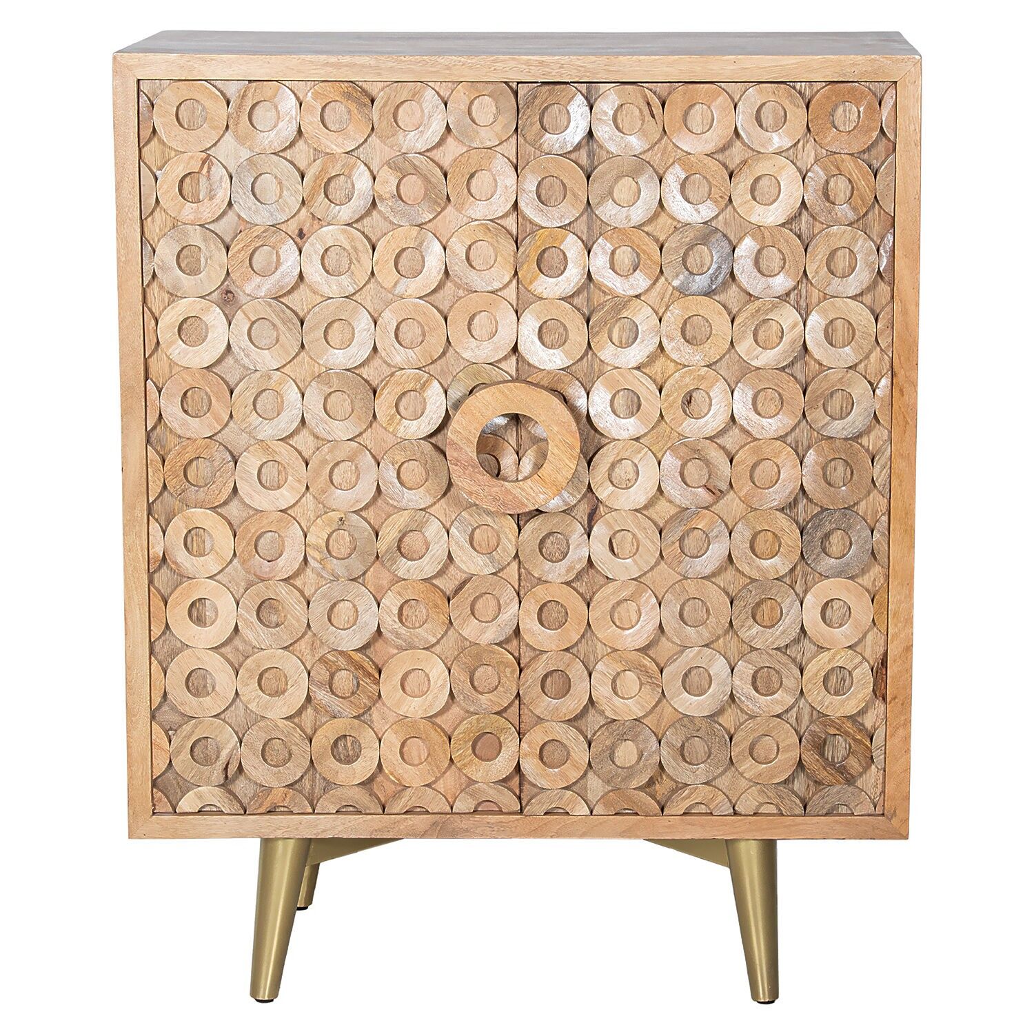 Mango wood entryway cabinet with 2 doors and gold metal legs, 90x42x110cm ST68379