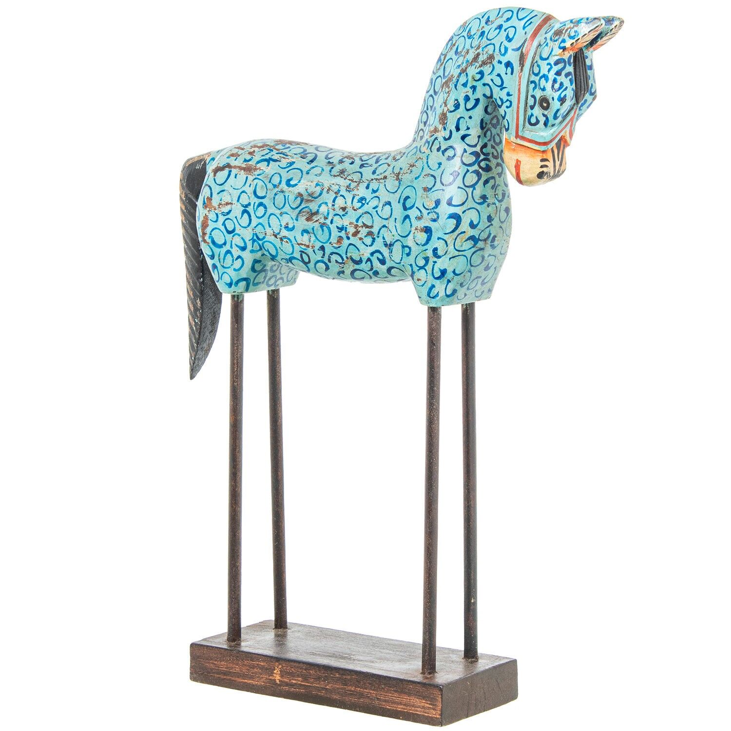 Wooden horse figurine with metal legs and wooden base 27x8x40cm ST68418