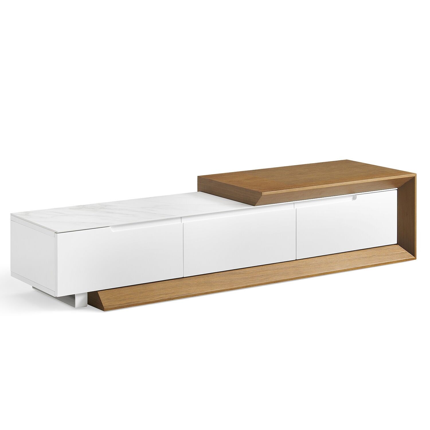 TV stand, oak wood, white with ceramic surface and 3 drawers (166-226)x45x36cm ST68467