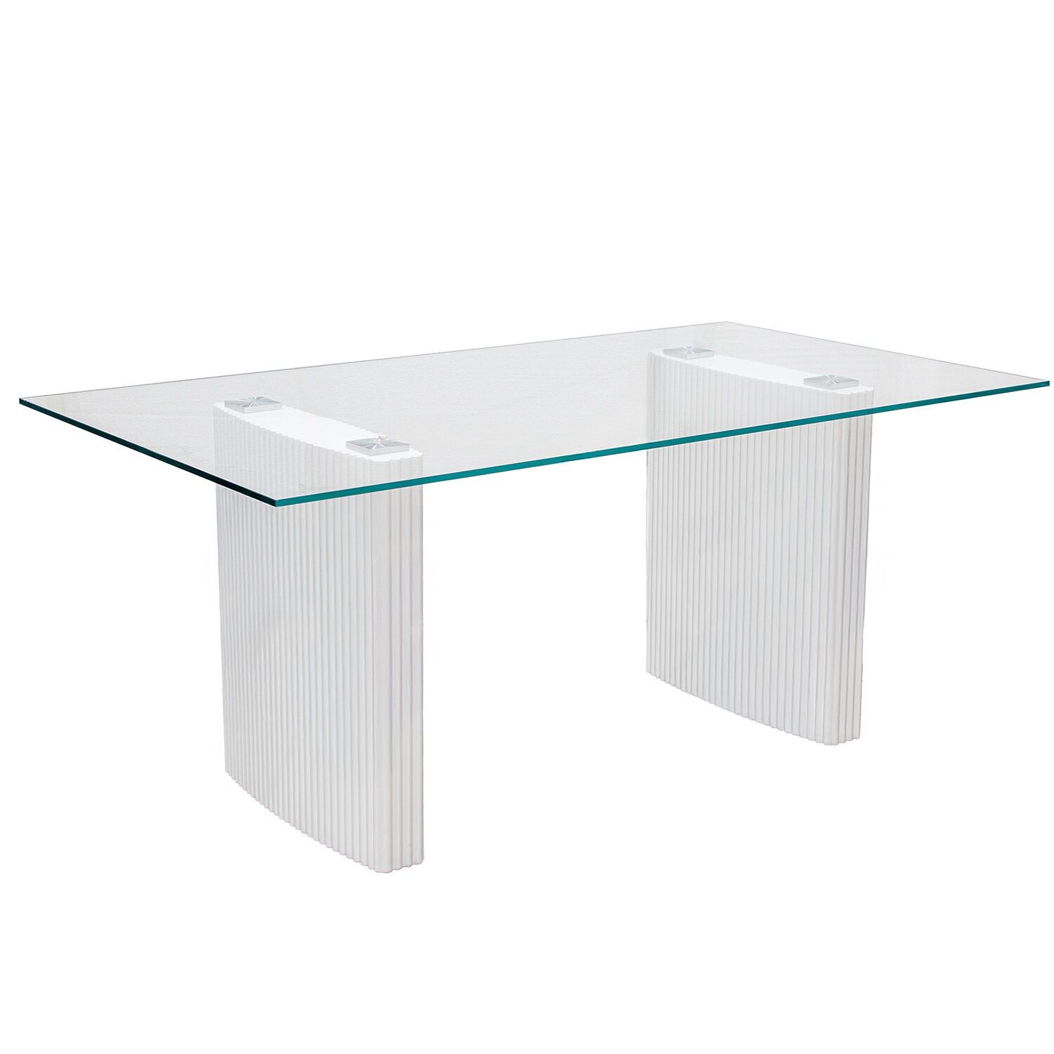 Dining table with glass top, wooden legs, white lacquered, 91233 and 91234, 180x100x76cm ST68474
