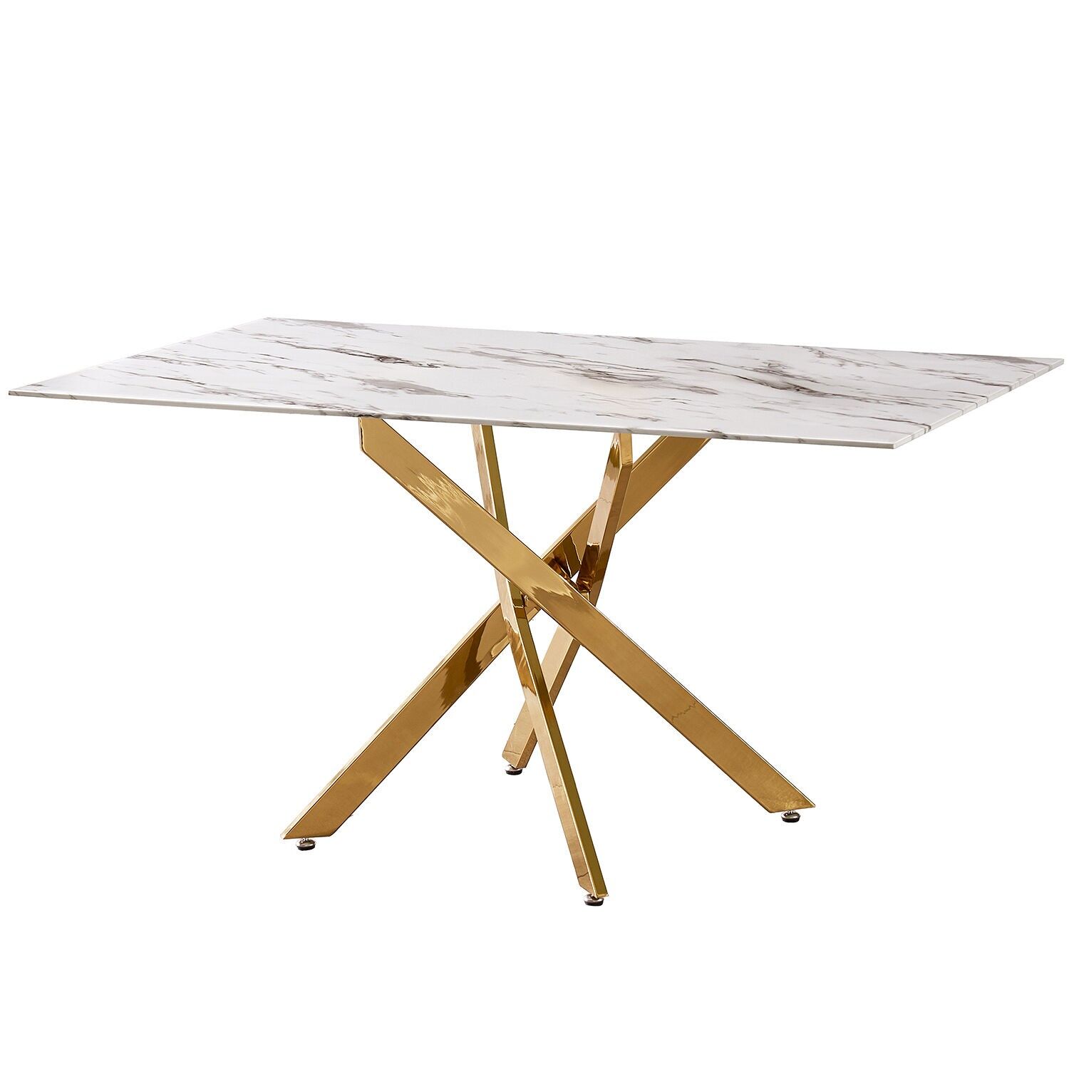 Esstisch mit Beinen aus Glas, Kunstmarmor und Stahl, 150 x 90 x 76 cm, gehärtetes Glas 10 mm ST68486