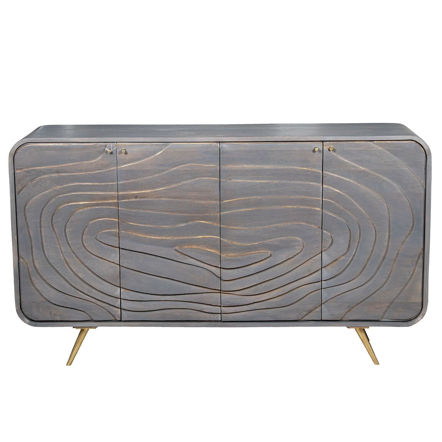 Mango wood sideboard with 4 gray doors, 149x41x76cm ST68499