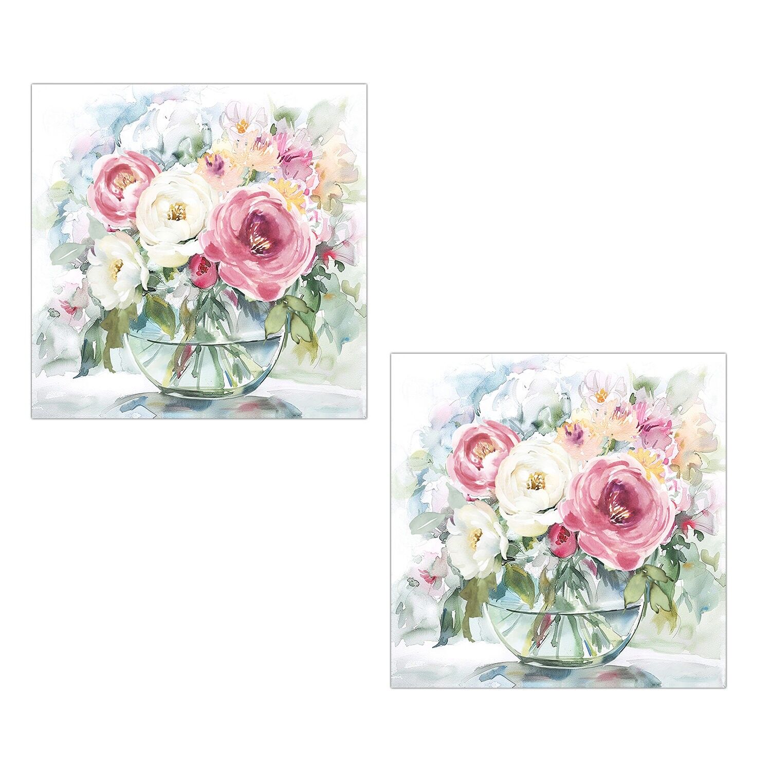 Leinwanddruck mit Holzrahmen, 40 % handgefertigt, verschiedene Blumen, 40 x 40 x 3 cm ST69253