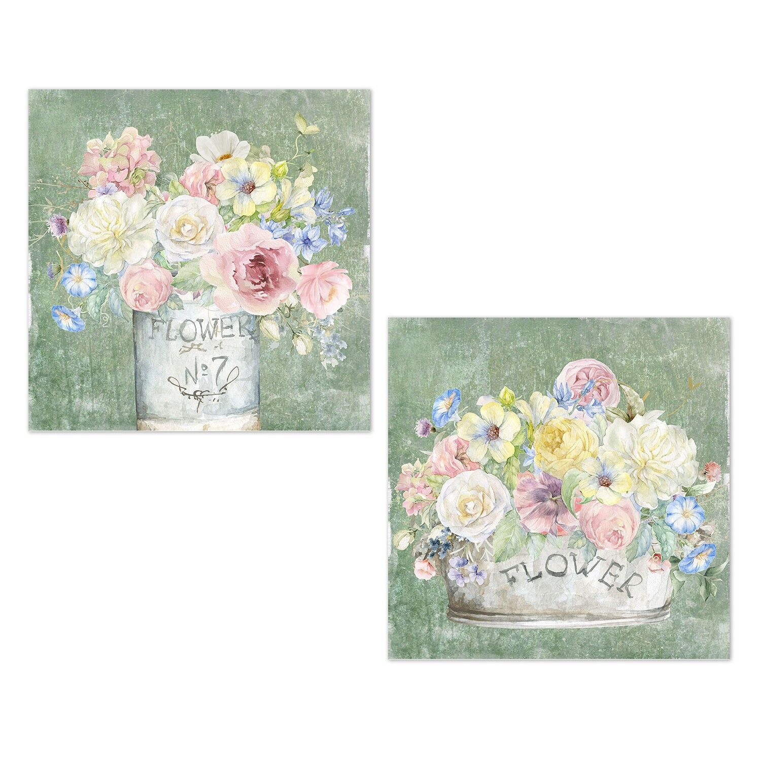 Leinwanddruck mit Holzrahmen, 40 % handgefertigt, verschiedene Blumen, 50 x 50 x 3 cm ST69256