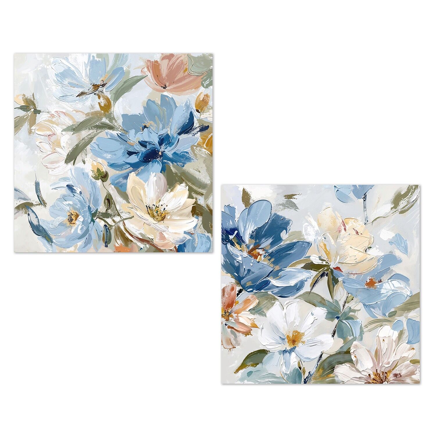 Leinwanddruck mit Holzrahmen, 40 % handgefertigt, verschiedene Blumen, 40 x 40 x 3 cm ST69254