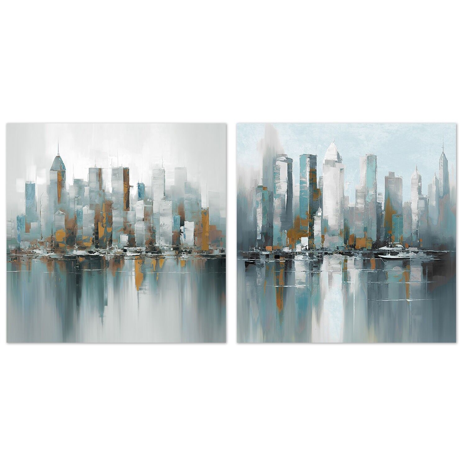 Leinwandgemälde, Holzrahmen, 40 % Handarbeit, abstrakte Landschaft, Gebäude, 80 x 80 x 3 cm ST69264