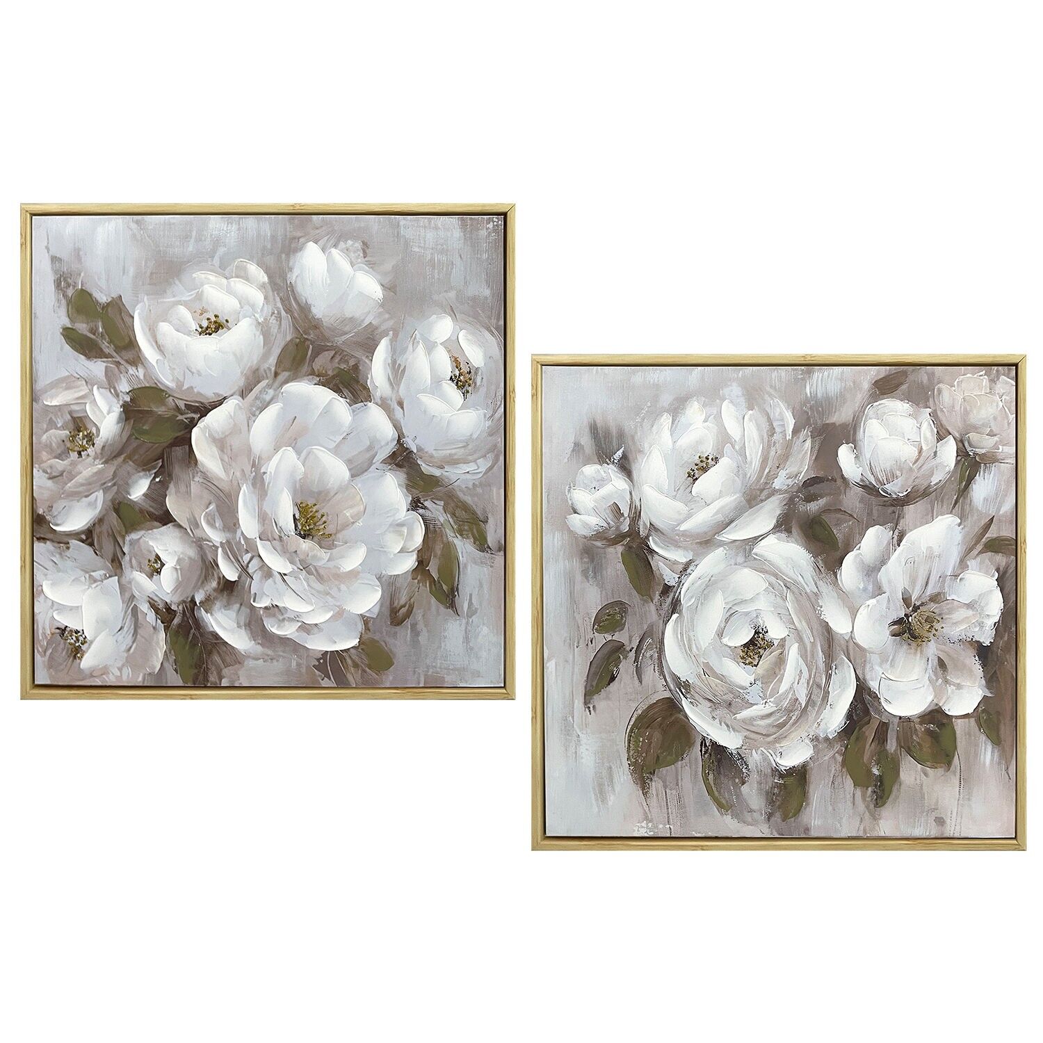 Holzbild mit Rahmen, Blumen, 40 % handbemalt – 60 x 3 x 60 cm ST69286