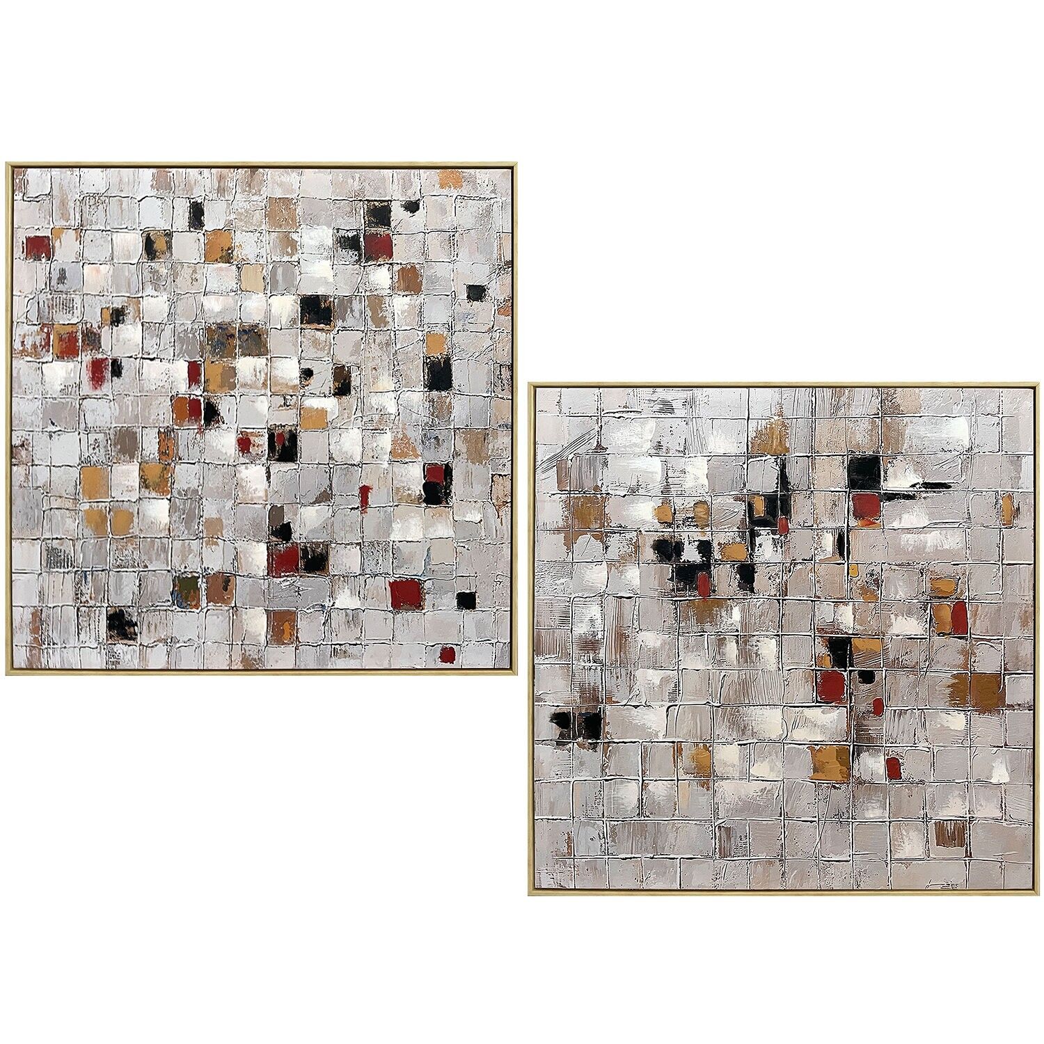 Abstract wooden framed picture, 40% hand-painted - 80x3.5x80cm ST69287