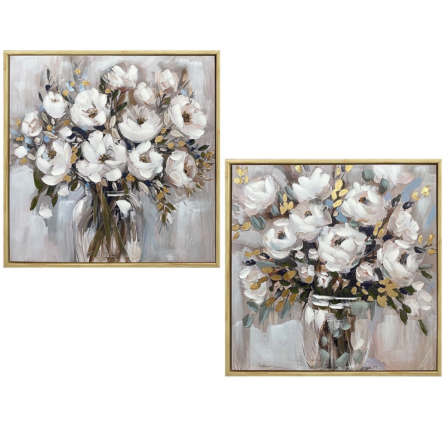 Holzbild mit Rahmen, Blumen, 40 % handbemalt - stdo 80x3,5x80cm ST69289