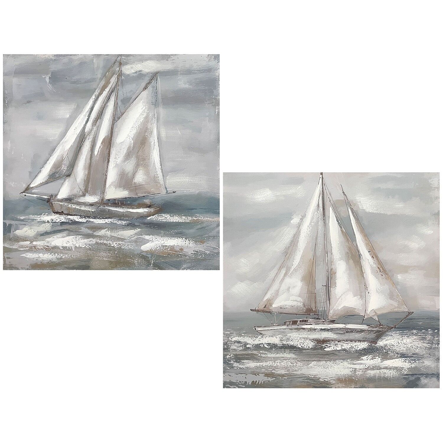 Leinwandgemälde eines Segelboots, 40 % handgemalt, Standardgröße 80 x 3 x 80 cm ST69312