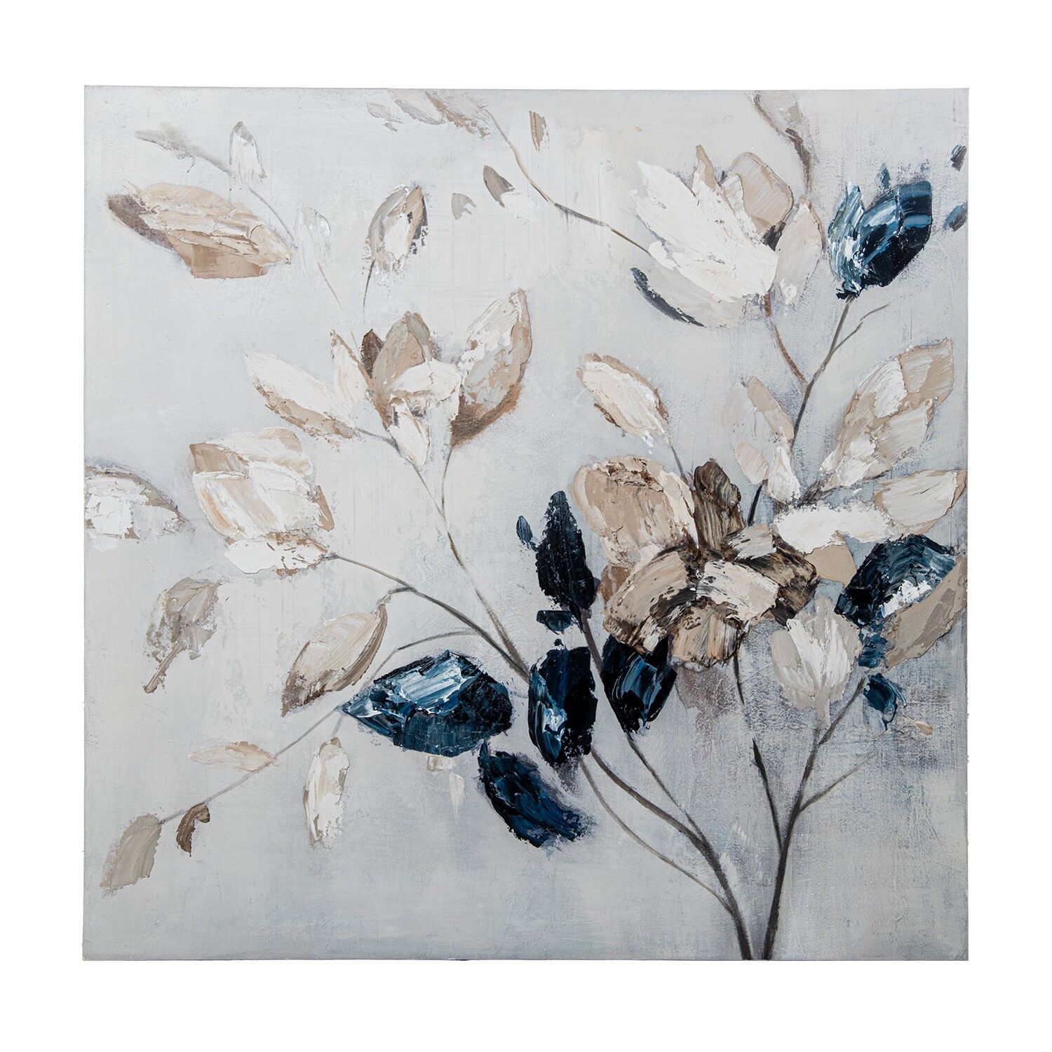 Bedruckter Leinwanddruck mit Blättermotiv, 100 x 100 cm, PS-Rahmen, 100 x 4 x 100 cm, ST69345