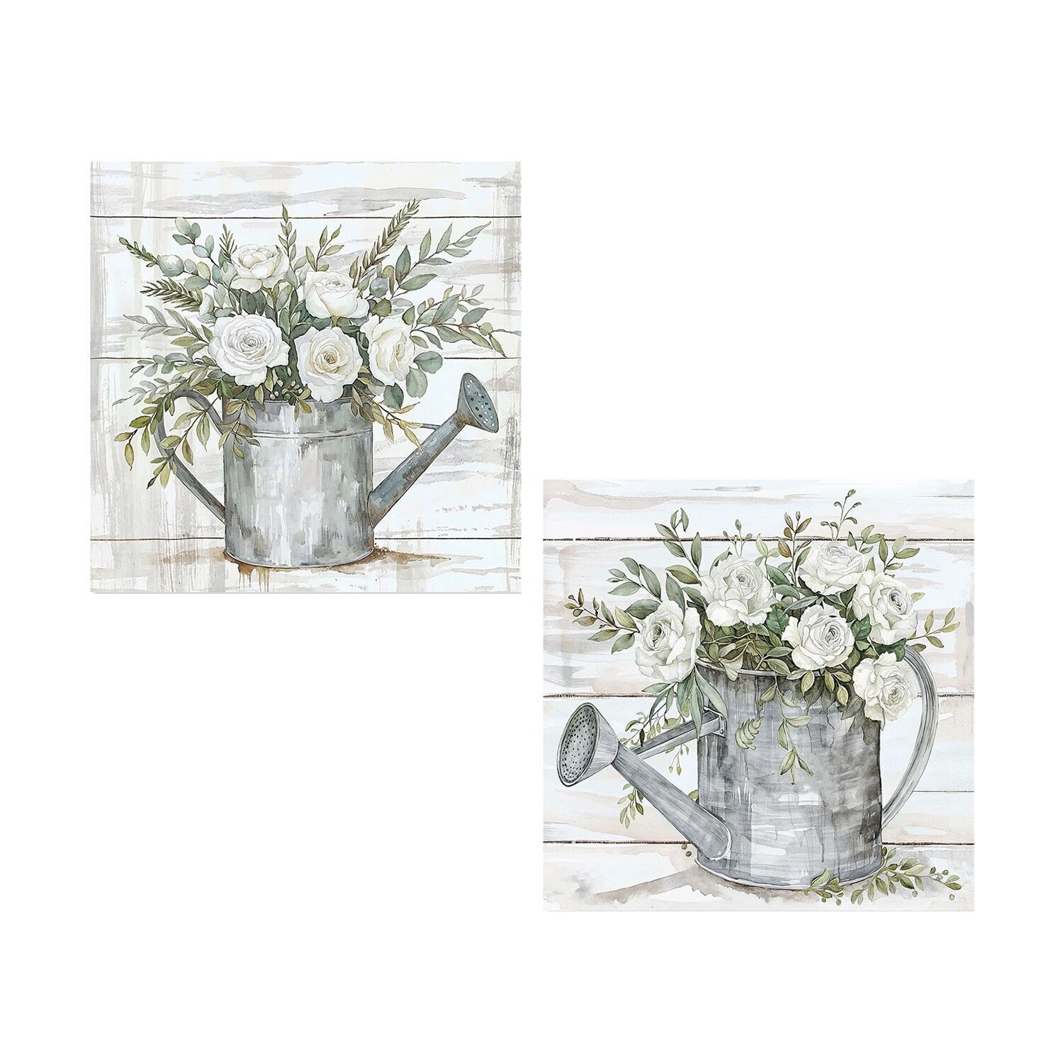 Naturleinwandgemälde 40x40cm Gießkannen mit Blumen, 40% bemalt auf 40x40x3cm ST69451